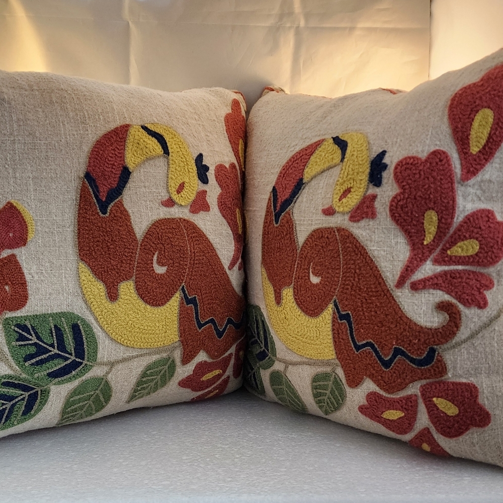 Boho Embroidered Decorative Bird Accent Pillow